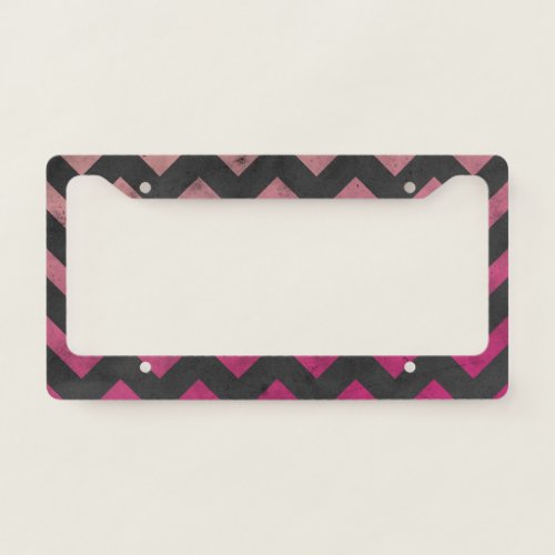 Magenta pink red ombre dark gray chevron pattern license plate frame