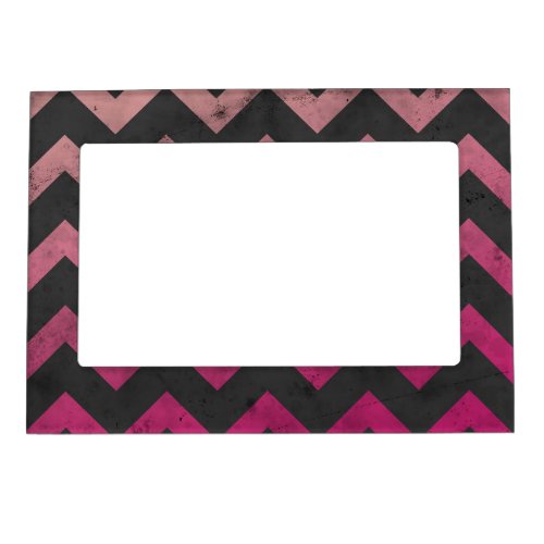 Magenta pink red ombre dark gray chevron pattern magnetic frame