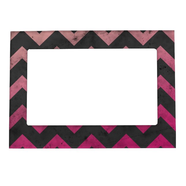 Magenta pink red ombre dark gray chevron pattern magnetic frame (Front)