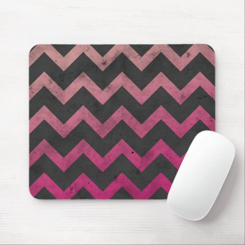 Magenta pink red ombre dark gray chevron pattern mouse pad