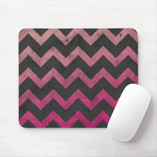 Magenta pink red ombre dark gray chevron pattern mouse pad (With Mouse)