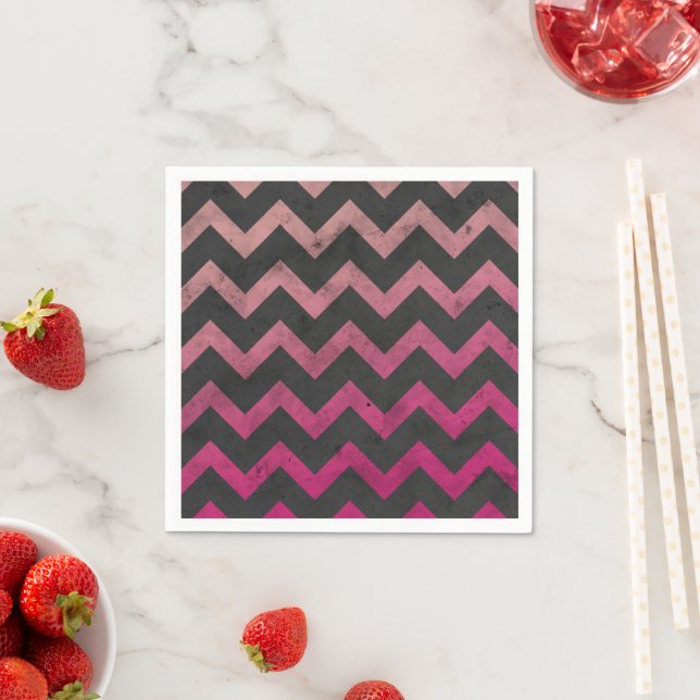 Magenta pink red ombre dark gray chevron pattern napkins (Insitu)