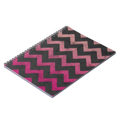 Magenta pink red ombre dark gray chevron pattern notebook