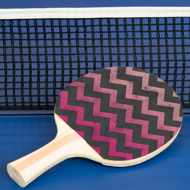 Magenta pink red ombre dark gray chevron pattern ping pong paddle (Insitu)