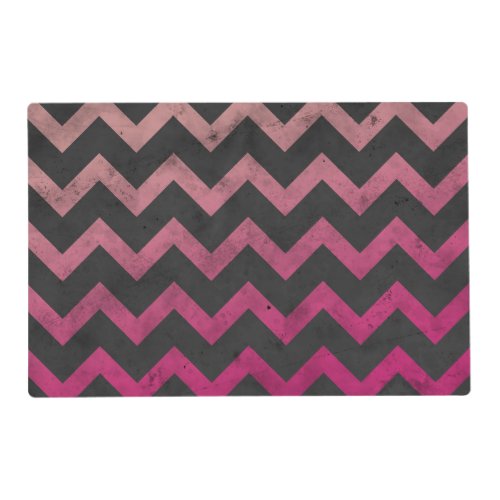 Magenta pink red ombre dark gray chevron pattern placemat