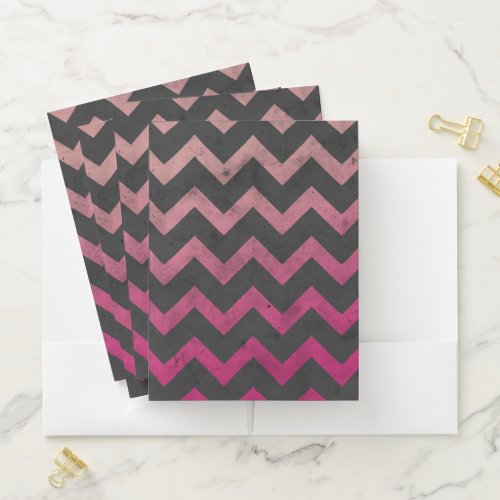Magenta pink red ombre dark gray chevron pattern pocket folder