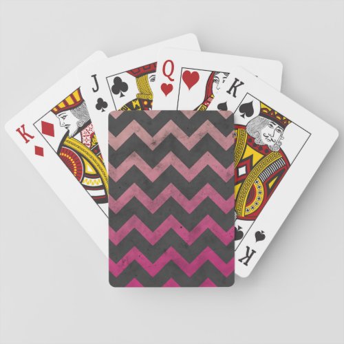 Magenta pink red ombre dark gray chevron pattern poker cards