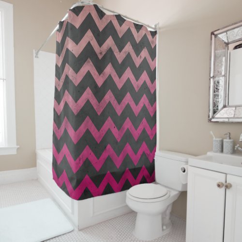 Magenta pink red ombre dark gray chevron pattern shower curtain