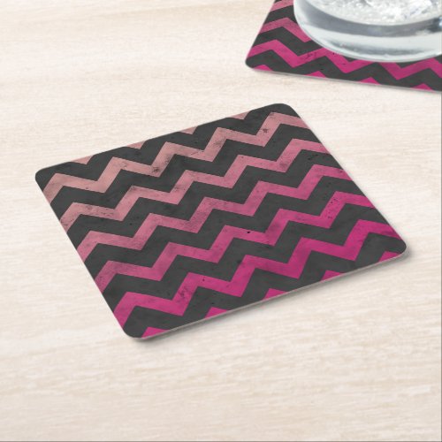 Magenta pink red ombre dark gray chevron pattern square paper coaster