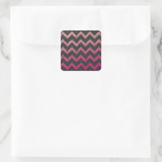 Magenta pink red ombre dark gray chevron pattern square sticker (Bag)