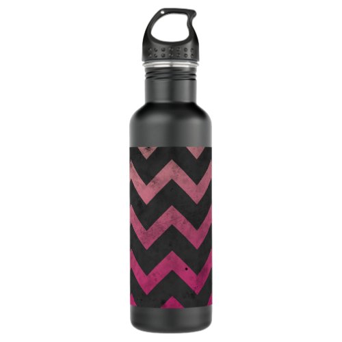 Magenta pink red ombre dark gray chevron pattern stainless steel water bottle