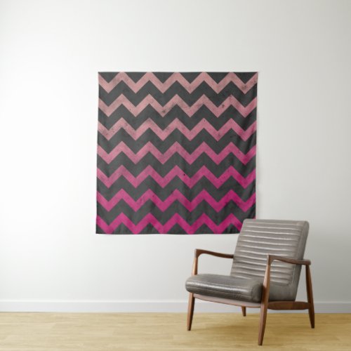 Magenta pink red ombre dark gray chevron pattern tapestry