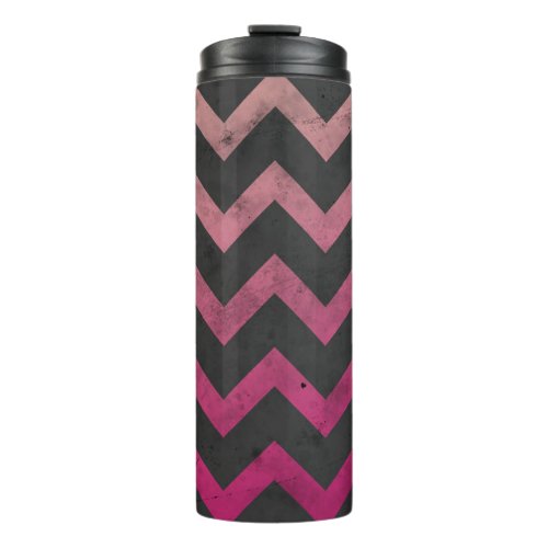 Magenta pink red ombre dark gray chevron pattern thermal tumbler