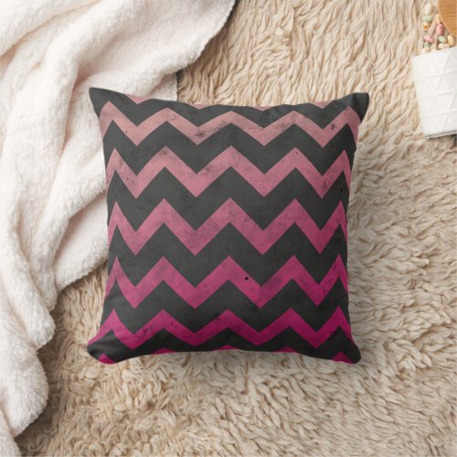 Magenta pink red ombre dark gray chevron pattern throw pillow