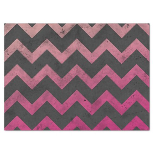 Magenta pink red ombre dark gray chevron pattern tissue paper