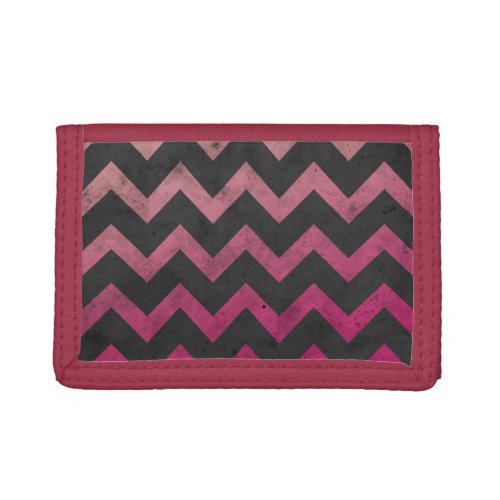 Magenta pink red ombre dark gray chevron pattern trifold wallet