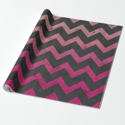 Magenta pink red ombre dark gray chevron pattern wrapping paper