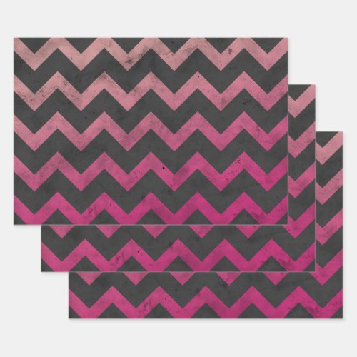 Magenta pink red ombre dark gray chevron pattern wrapping paper sheets