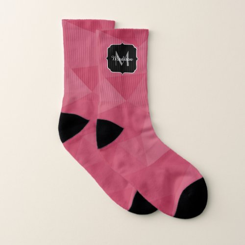 Magenta pink red rose geometry pattern Monogram Socks
