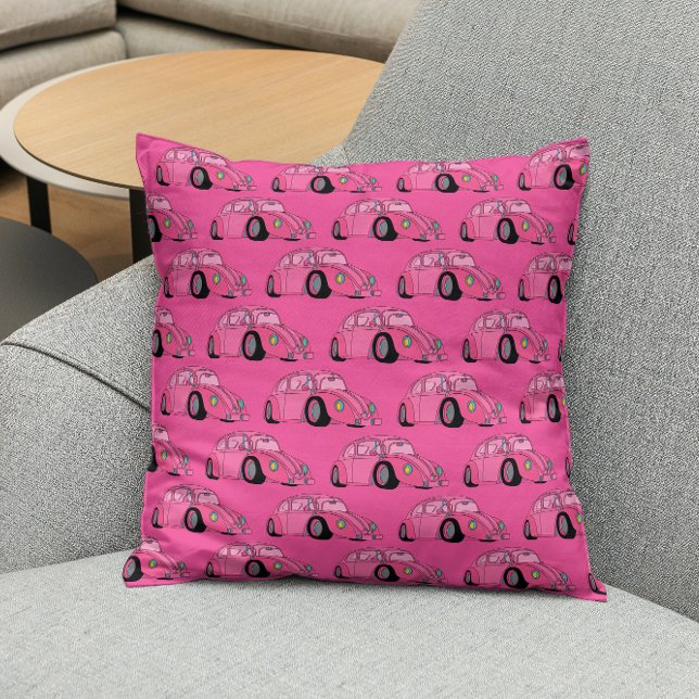 Magenta Pink Retro Classic Car Pattern Throw Pillow (Creator Uploaded)