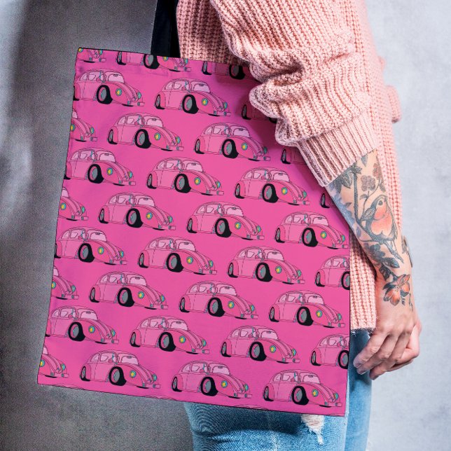 Magenta Pink Retro Classic Car Pattern Tote Bag (Creator Uploaded)