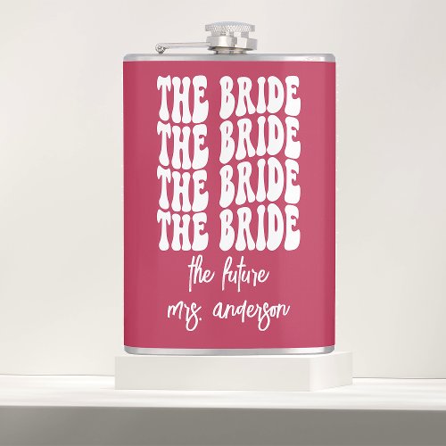 Magenta Pink Retro Personalized Bachelorette Bride Flask