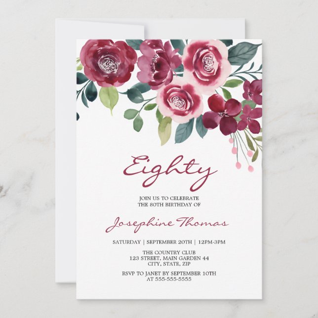Magenta Pink Rose Floral Botanical Birthday Invitation (Front)