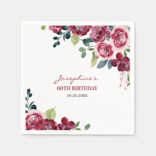 Magenta Pink Rose Floral Greenery Birthday Napkins