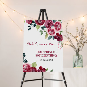 Magenta Pink Rose Floral Greenery Birthday Welcome Foam Board
