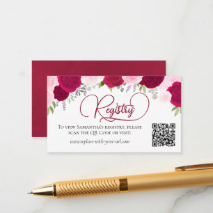 Magenta Pink Roses Bridal Shower Registry QR Code Enclosure Card