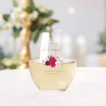 Magenta Pink Roses Bridesmaid Maid of Honor Gift Stemless Wine Glass<br><div class="desc">This set is the perfect choice for thanking the bridesmaids and maid of honor at your wedding. The beautiful boho chic design features a cluster of hand painted watercolor roses in shades of hot pink, magenta, and blush, along with eucalyptus sprigs and garden greenery. Her name & title appears in...</div>