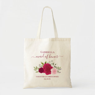 Magenta Pink Roses Elegant Maid of Honor Wedding Tote Bag