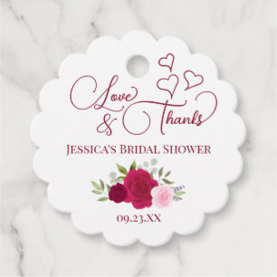 Magenta & Pink Roses Love & Thanks Bridal Shower Favor Tags
