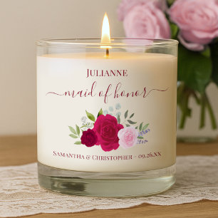 Magenta & Pink Roses Maid of Honor Wedding Gift Scented Candle