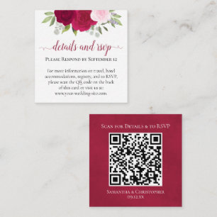 Magenta Pink Roses Wedding Details & RSVP QR Code Enclosure Card