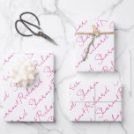 Magenta pink script calligraphy names wedding wrapping paper sheets<br><div class="desc">Magenta pink script calligraphy names wedding Wrapping Paper Sheets. Personalize it with your names. Please note that if your names take more or less space customize it to increase or decrease the text size accordingly.</div>