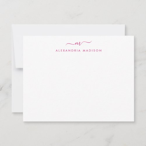 Magenta Pink Script Monogram Chic Swash Stationery Note Card