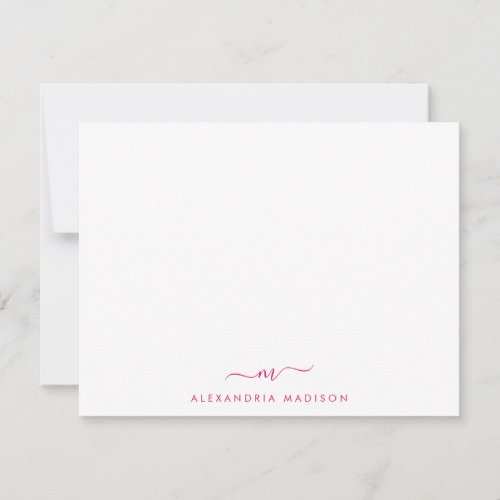 Magenta Pink Script Monogram Cute Swash Stationery Note Card