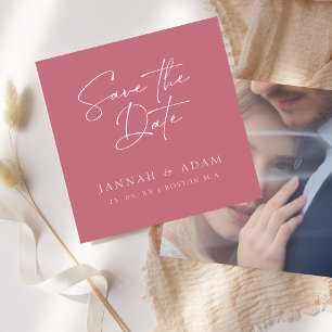 Magenta Pink Script Typography Photo Wedding Save The Date