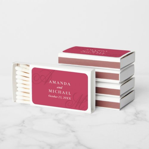 Magenta Pink Simple Elegant Monogram Wedding Matchboxes