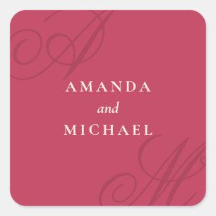 Magenta Pink Simple Elegant Monogram Wedding Square Sticker