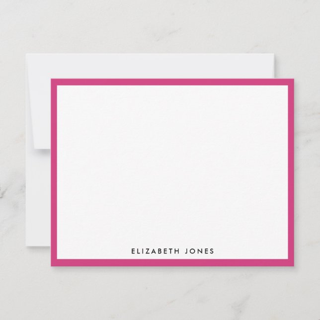 Magenta Pink Simple Modern Chic Classic Minimalist Note Card (Front)
