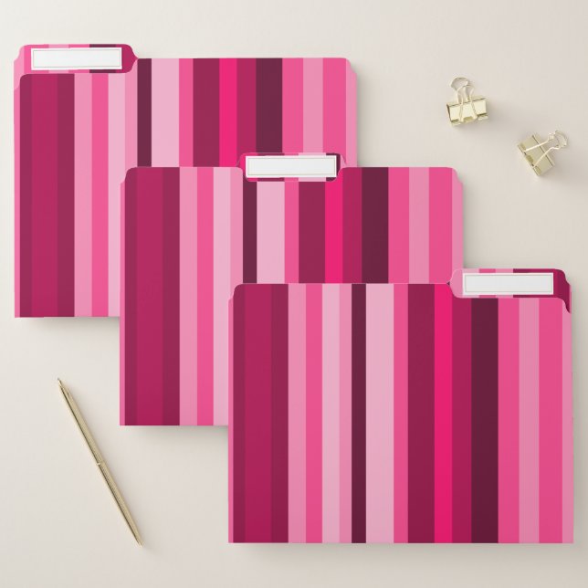 Magenta & Pink Striped Pattern File Folders (Set)