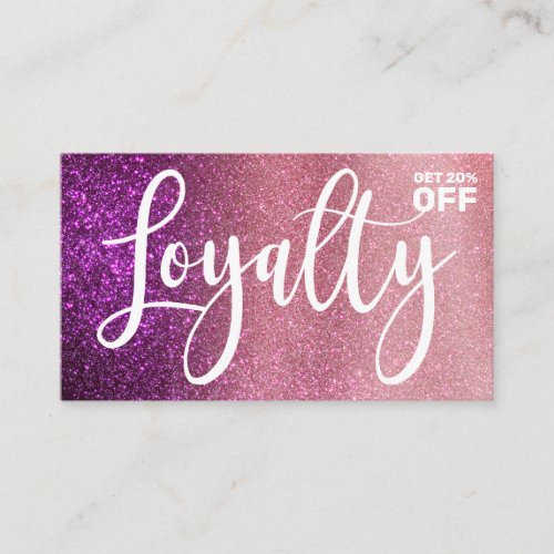 Magenta Pink Triple Glitter Ombre Typography Loyalty Card