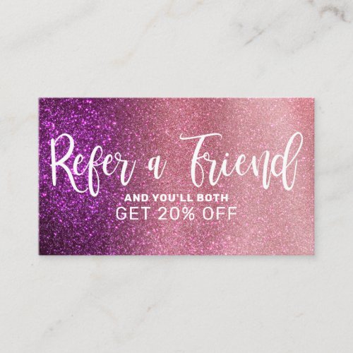 Magenta Pink Triple Glitter Ombre Typography Referral Card