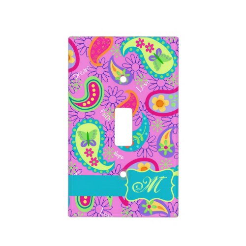 Magenta Pink Turquoise Modern Paisley Monogram Light Switch Cover