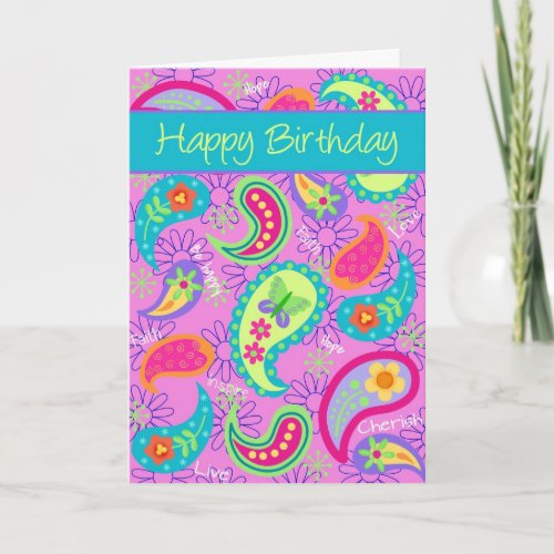 Magenta Pink Turquoise Modern Paisley Pattern Card