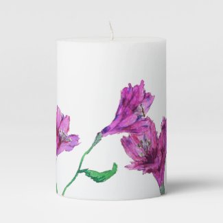 Magenta Pink Watercolor Floral Pillar Candle