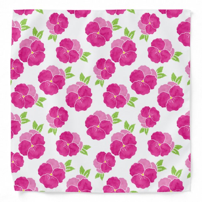 Magenta Pink Watercolor Pansies Bandana (Front)
