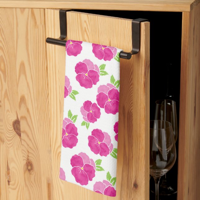 Magenta Pink Watercolor Pansies   Kitchen Towel (Thirds Fold)